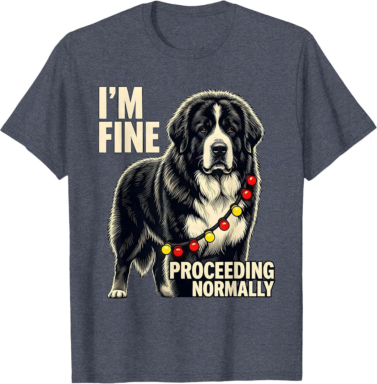 I'm Fine Proceeding Normally Great Pyrenees Christmas Lights T-Shirt - Heather Blue