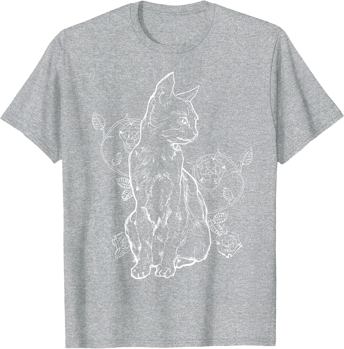 Black Roses Alt Aesthetic Nu Goth Teen Goth Cat T-Shirt - Heather Grey