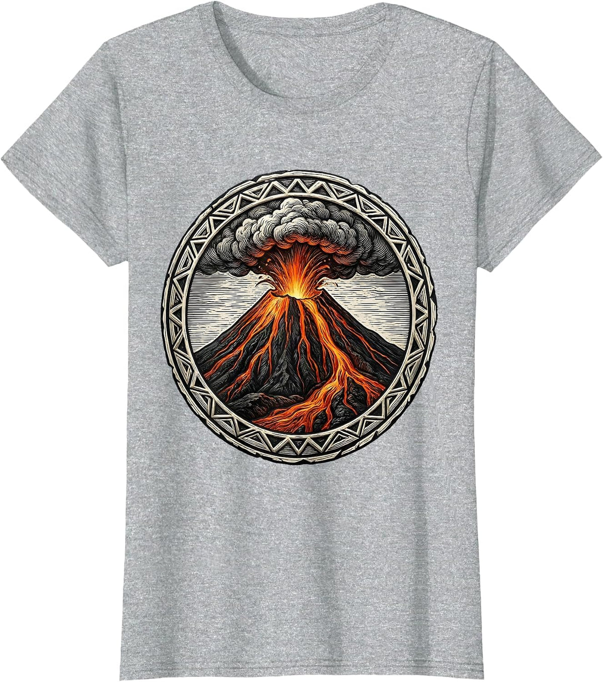 Mount Etna Night Eruption Italy Volcano Graphic T-Shirt - Heather Grey