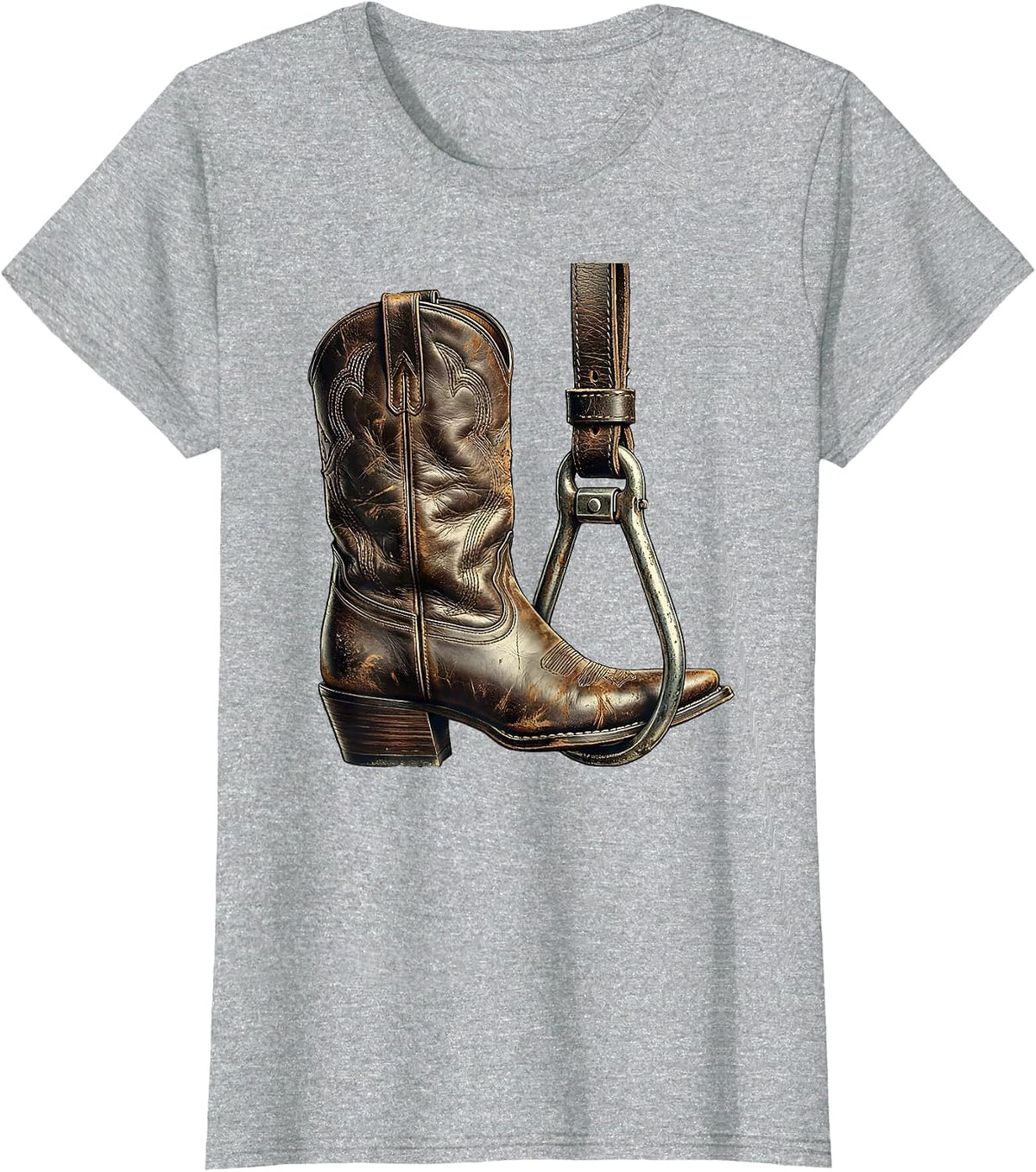 Cowgirl Boot Stirrup Western Riding Illustration T-Shirt - Heather Grey