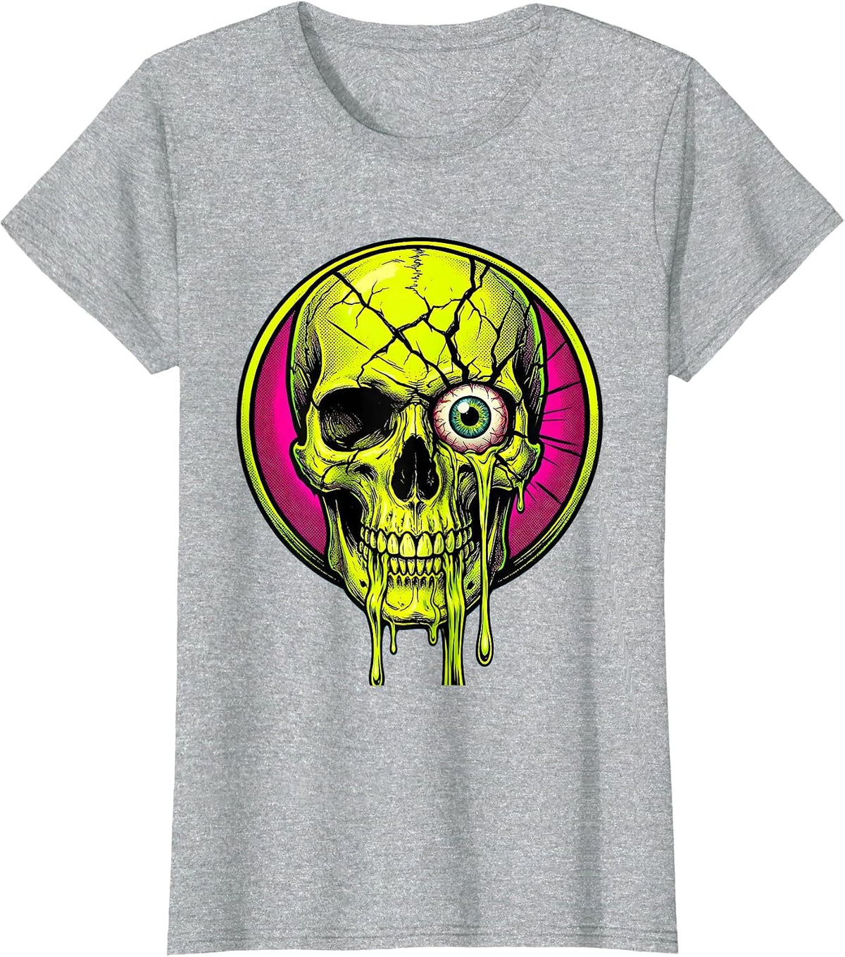 Cracked Skull Slime Ooze Graphic Design T-Shirt - Heather Grey