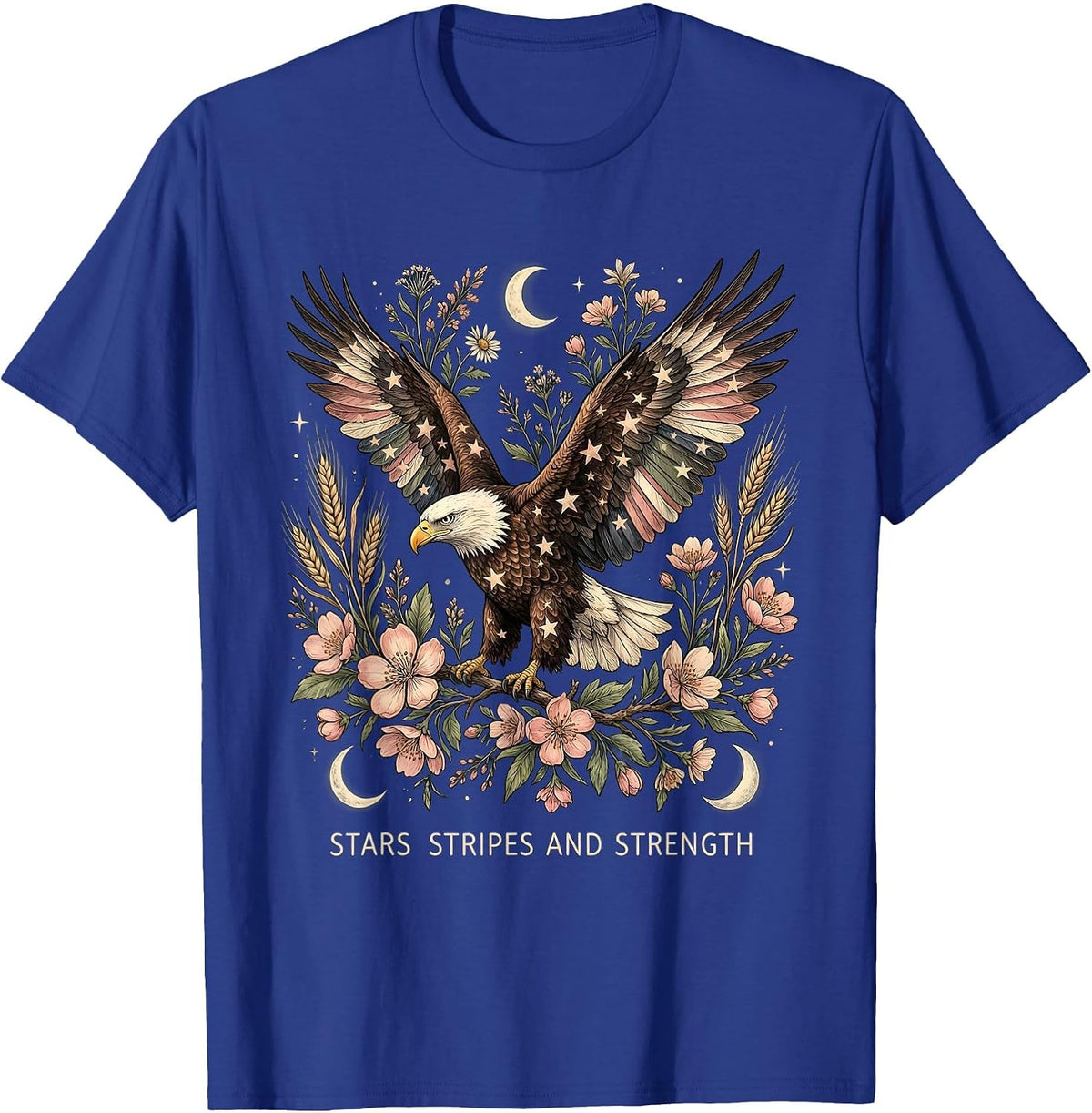 Stars Stripes and Strength Patriotic Design T-Shirt - Royal Blue