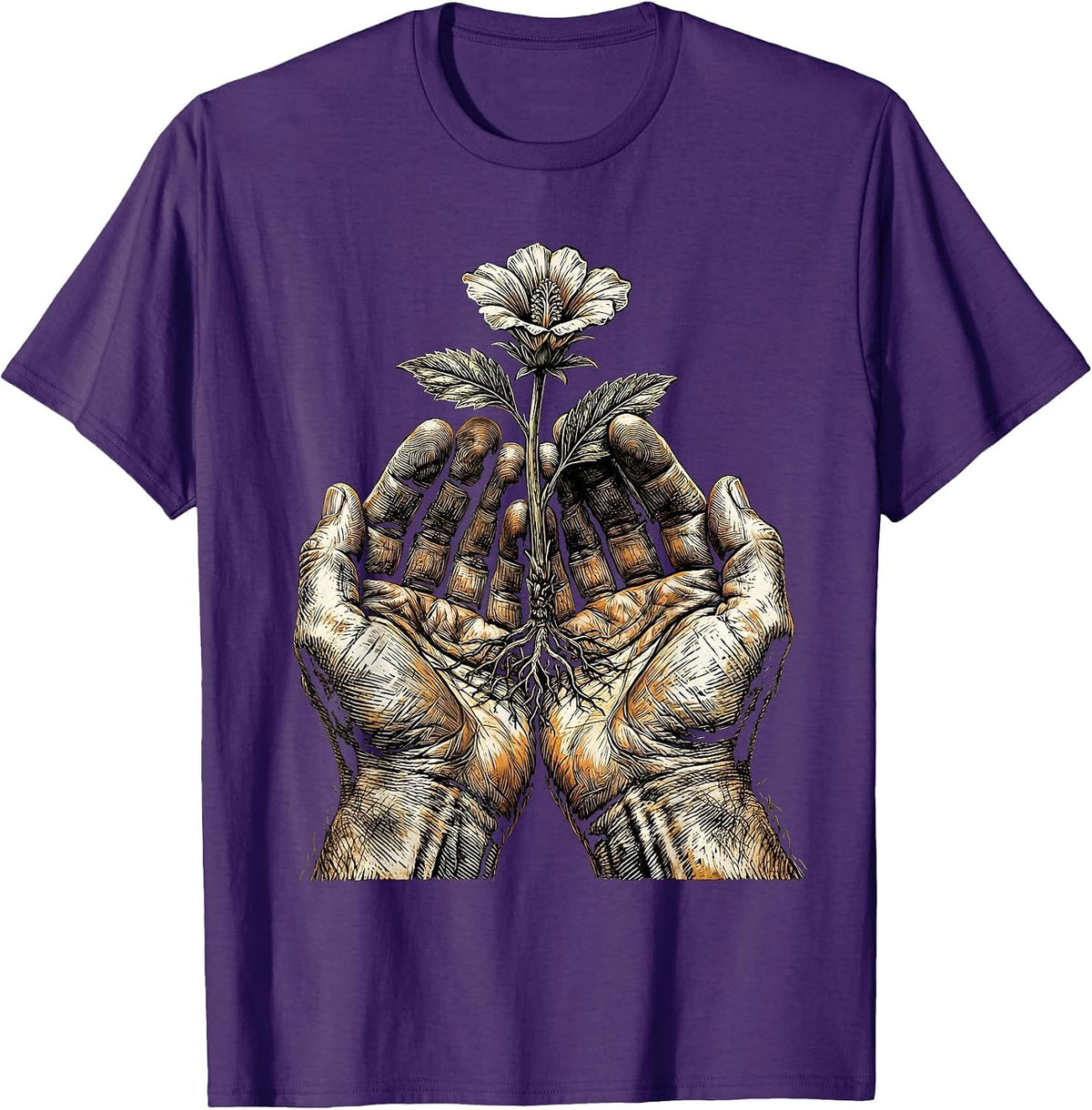 Labor Day Blooming Hands Graphic Design T-Shirt - Purple