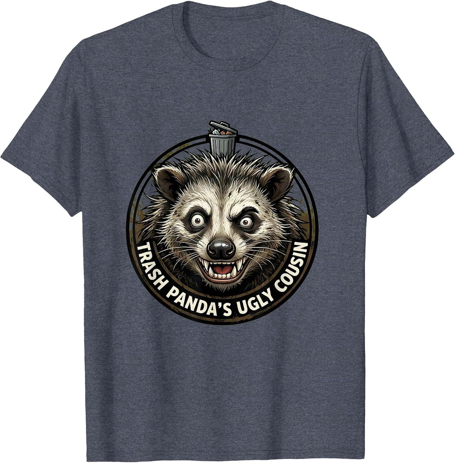 Trash Panda's Ugly Cousin Opossum Design T-Shirt - Heather Blue
