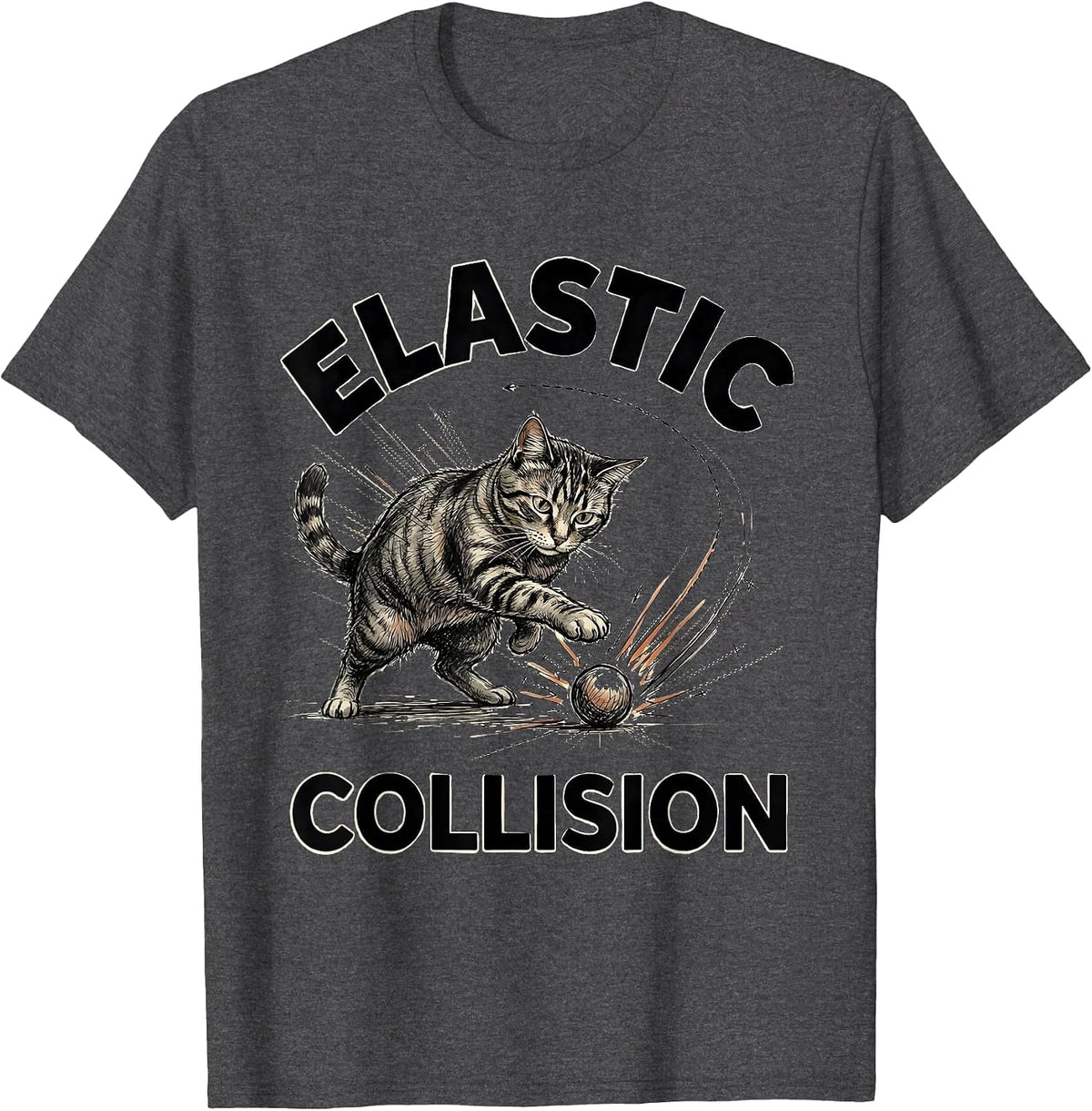 Elastic Collision Funny Cat Physics Humor Design For Cat T-Shirt - Dark Heather Grey