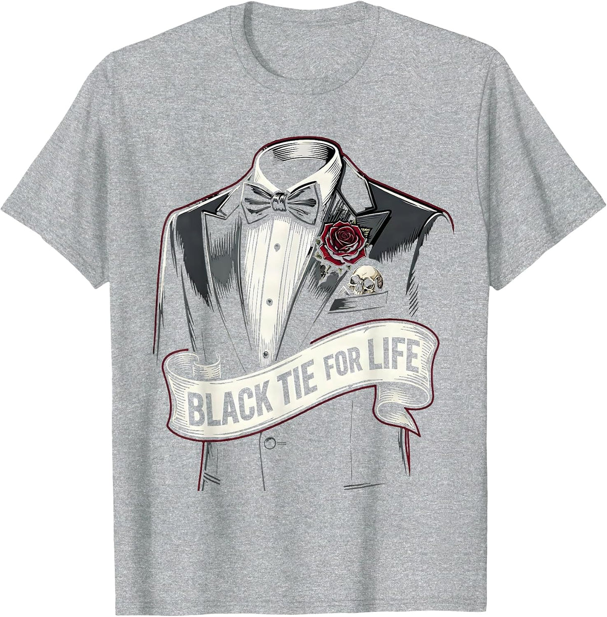 Men's Black Tie For Life Tuxedo Graphic Design T-Shirt - Heather Grey