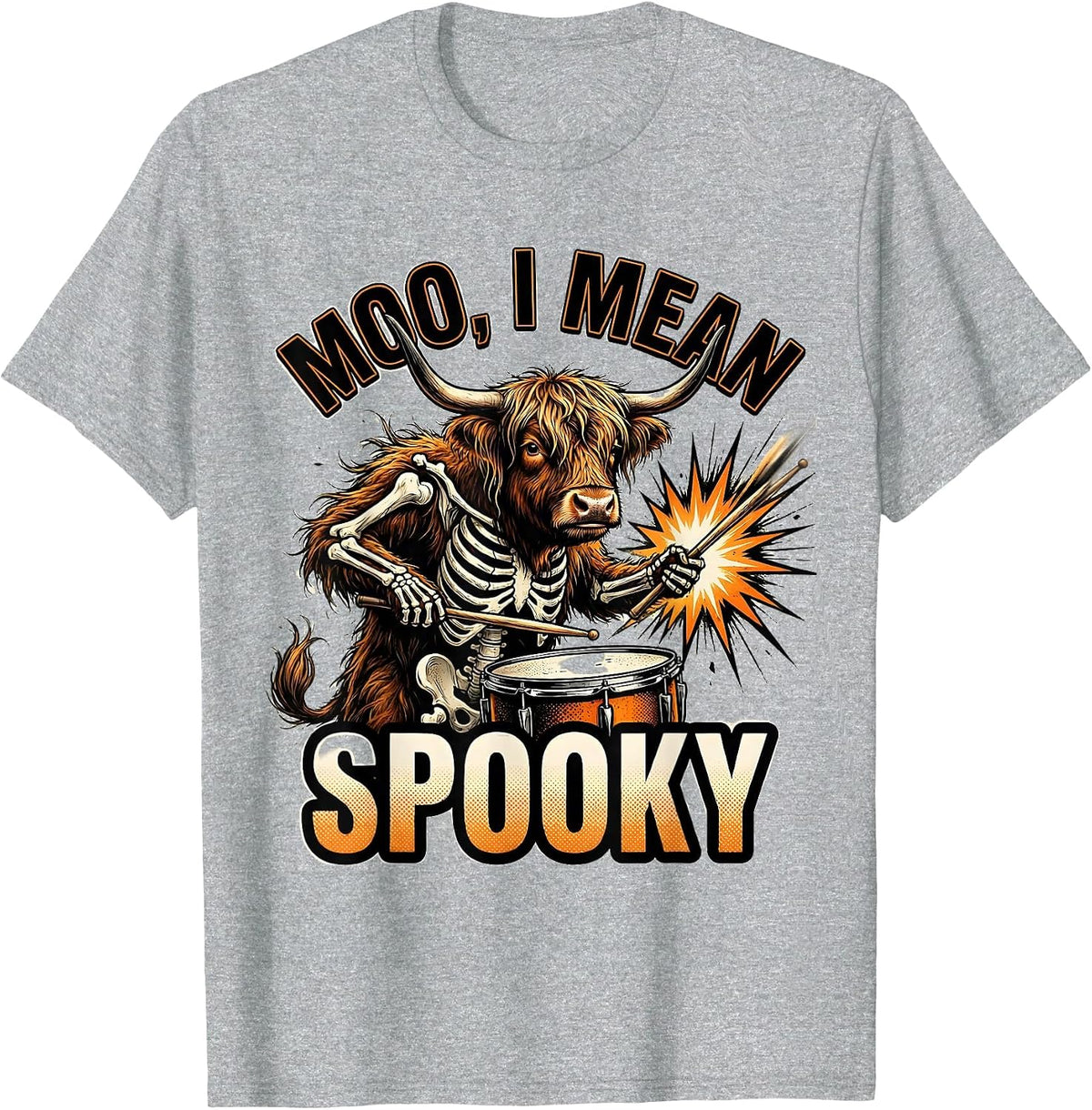 Men's Moo I Mean Spooky Comic Book Highland Cow Halloween Costume T-Shirt - Heather Grey