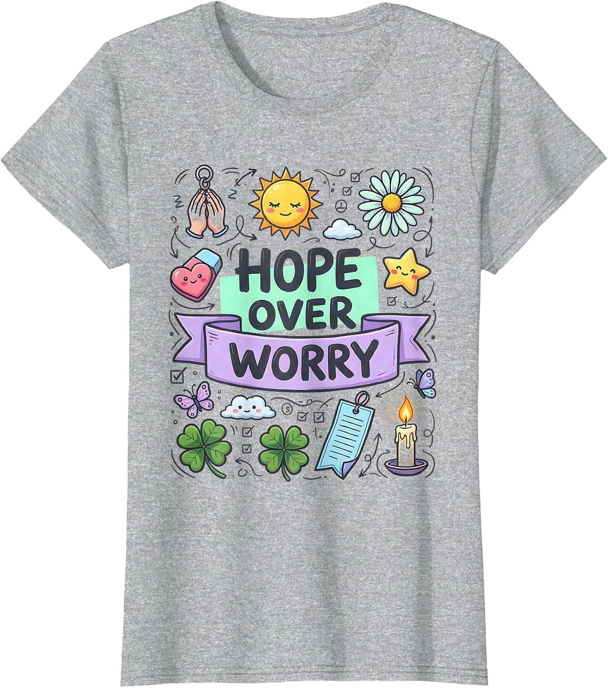 Women's Hope Over Worry Faith Over Fear Inspirational Design T-Shirt - Heather Grey
