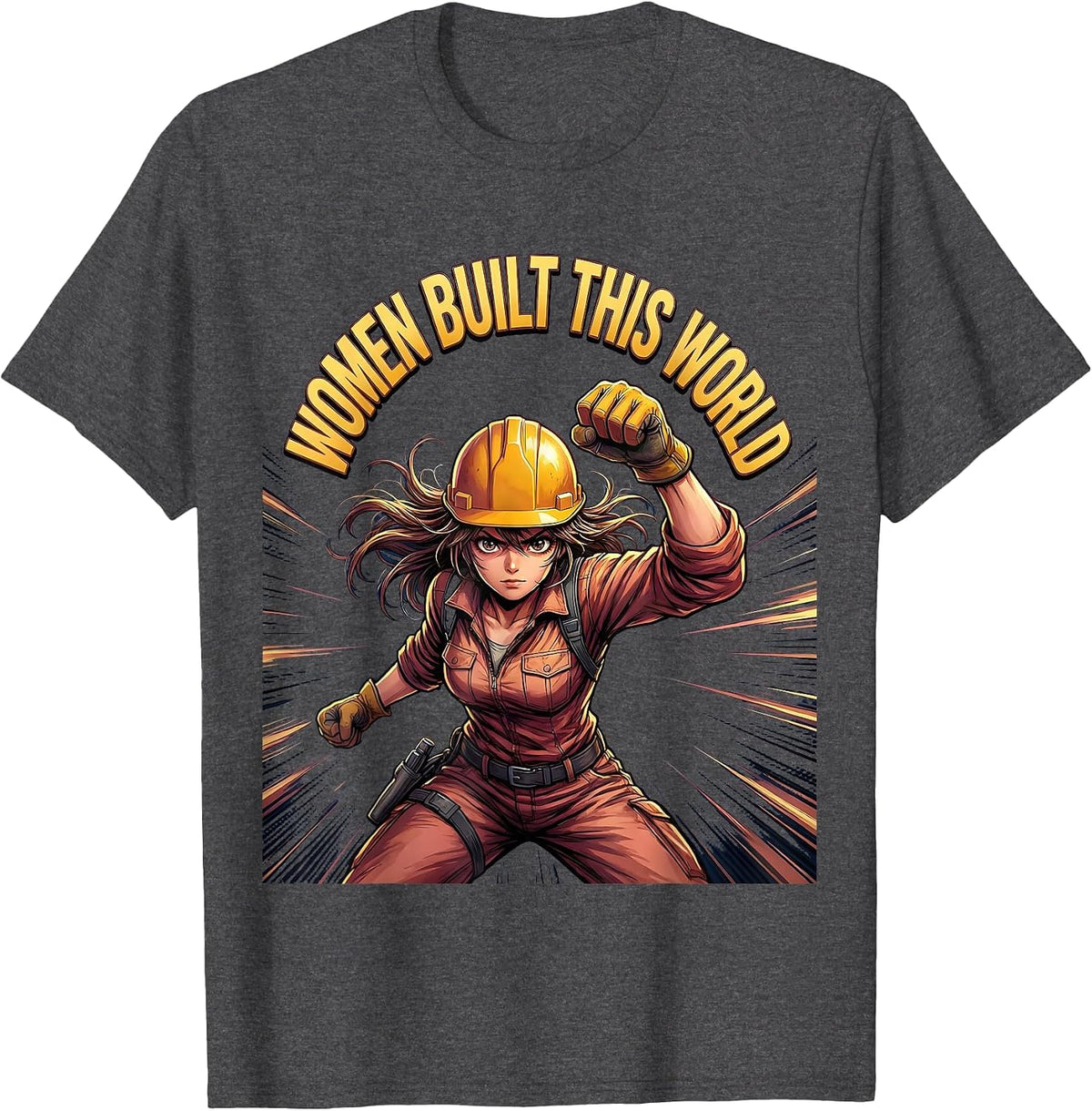 Women Built This World Labor Day Graphic Design T-Shirt - Dark Heather Grey