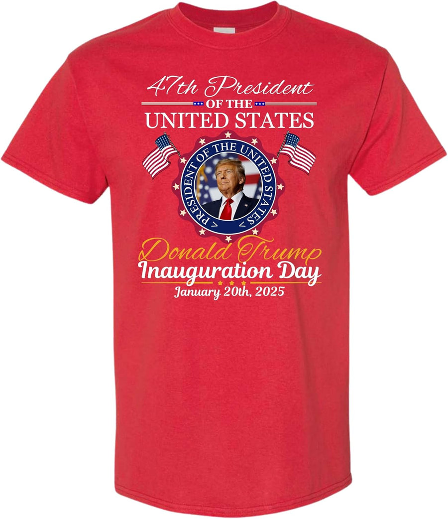 Inauguration Day 2025 | 47th President Donald Trump White Font T-Shirt | 100% Cotton - Red