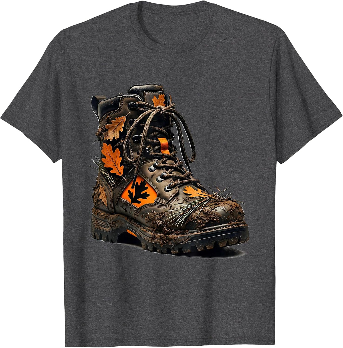 Men's Muddy Hunting Boots Graphic Tee T-Shirt - Dark Heather Grey