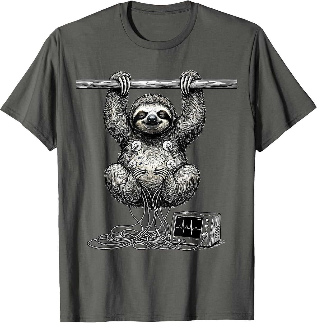 Men's Relaxed Sloth Heart Monitor Funny Medical Art T-Shirt - Asphalt Grey