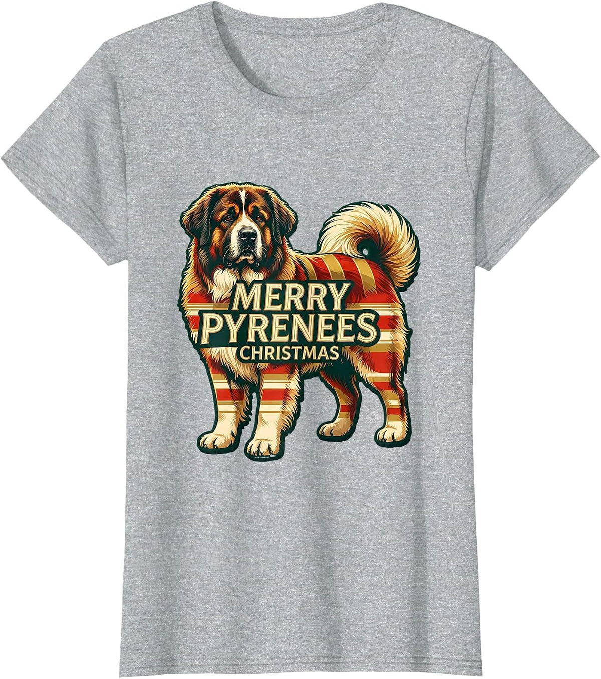 Merry Pyrenees Christmas Funny Dog Lover Ugly Holiday Pajama T-Shirt - Heather Grey