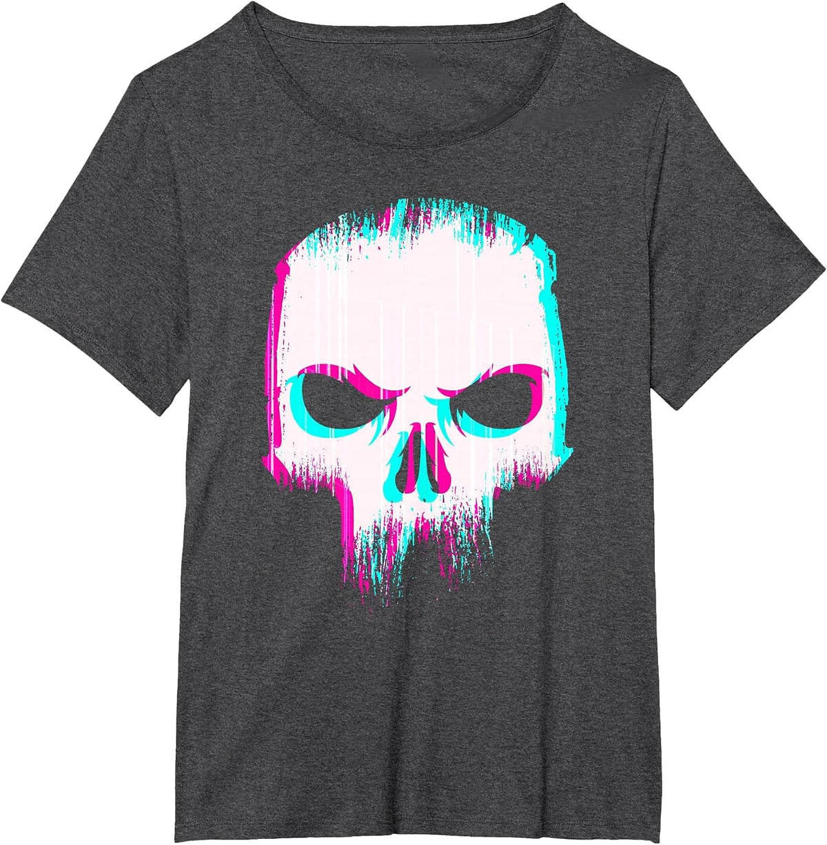 Aesthetic Skull Glitch - Minimal Pastel Goth Soft Grunge T-Shirt - Dark Heather Grey