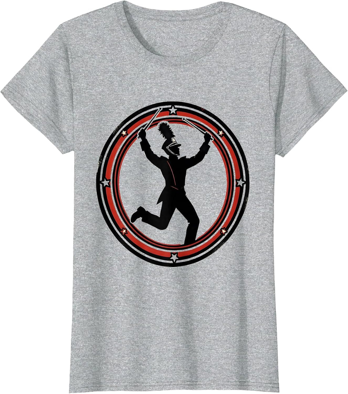 Women's Drum Major Mom Bun Silhouette Band Mom Gift T-Shirt - Heather Grey