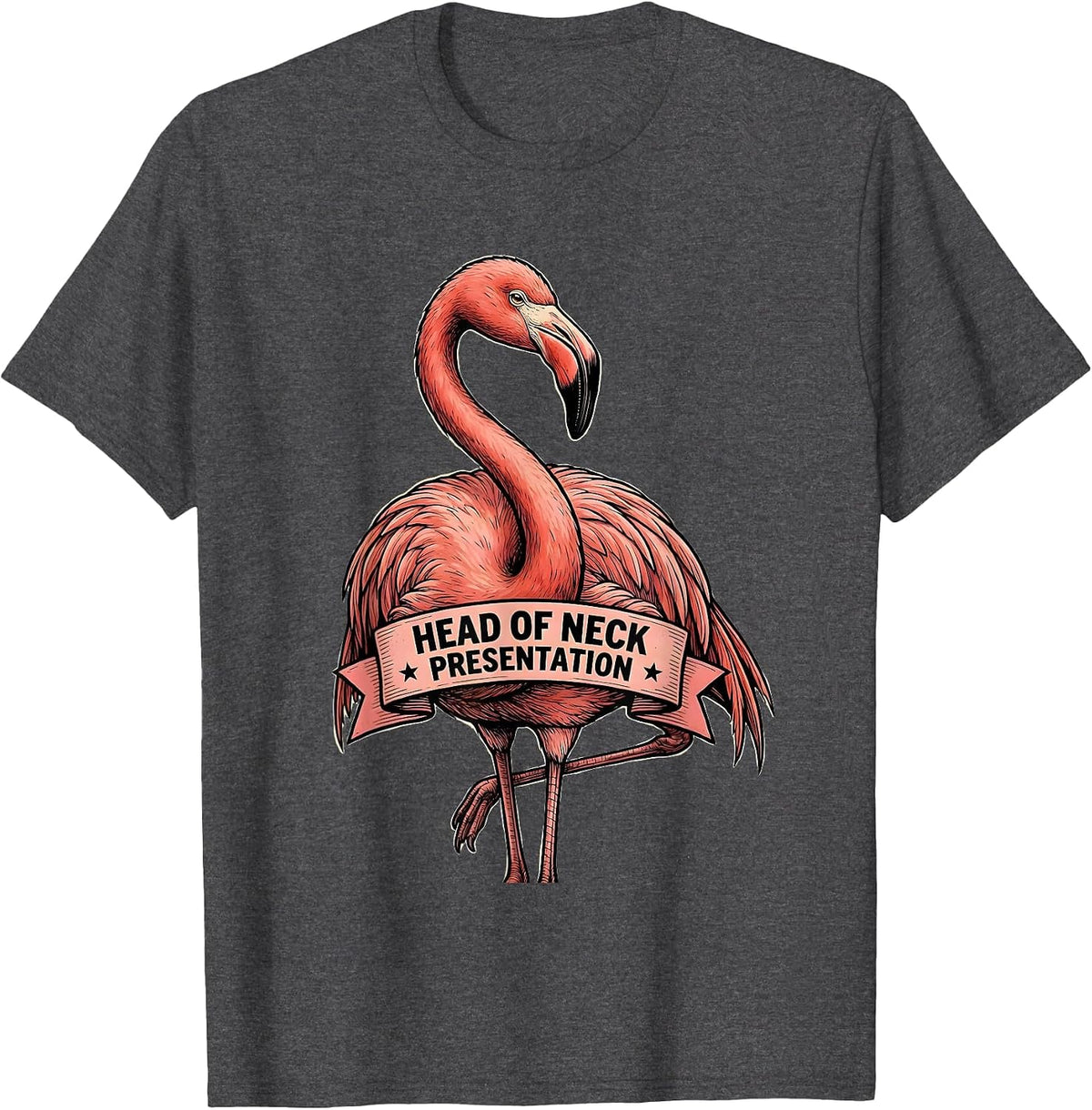 Men's Head Of Neck Presentation Funny Pink Flamingo Bird Lover T-Shirt - Dark Heather Grey