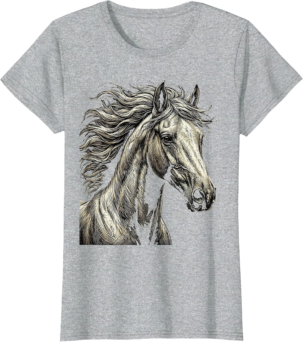Wild Mane Horse Flowing Wind Graphic T-Shirt - Heather Grey