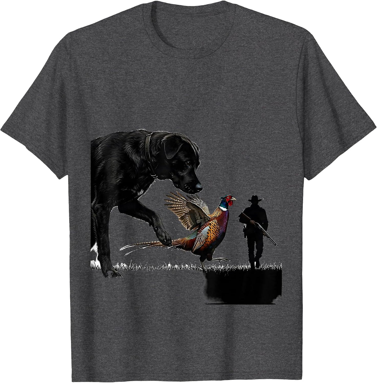 Men's Ringneck Pheasant Hunter Dog Vintage Upland Bird Hunting T-Shirt - Dark Heather Grey