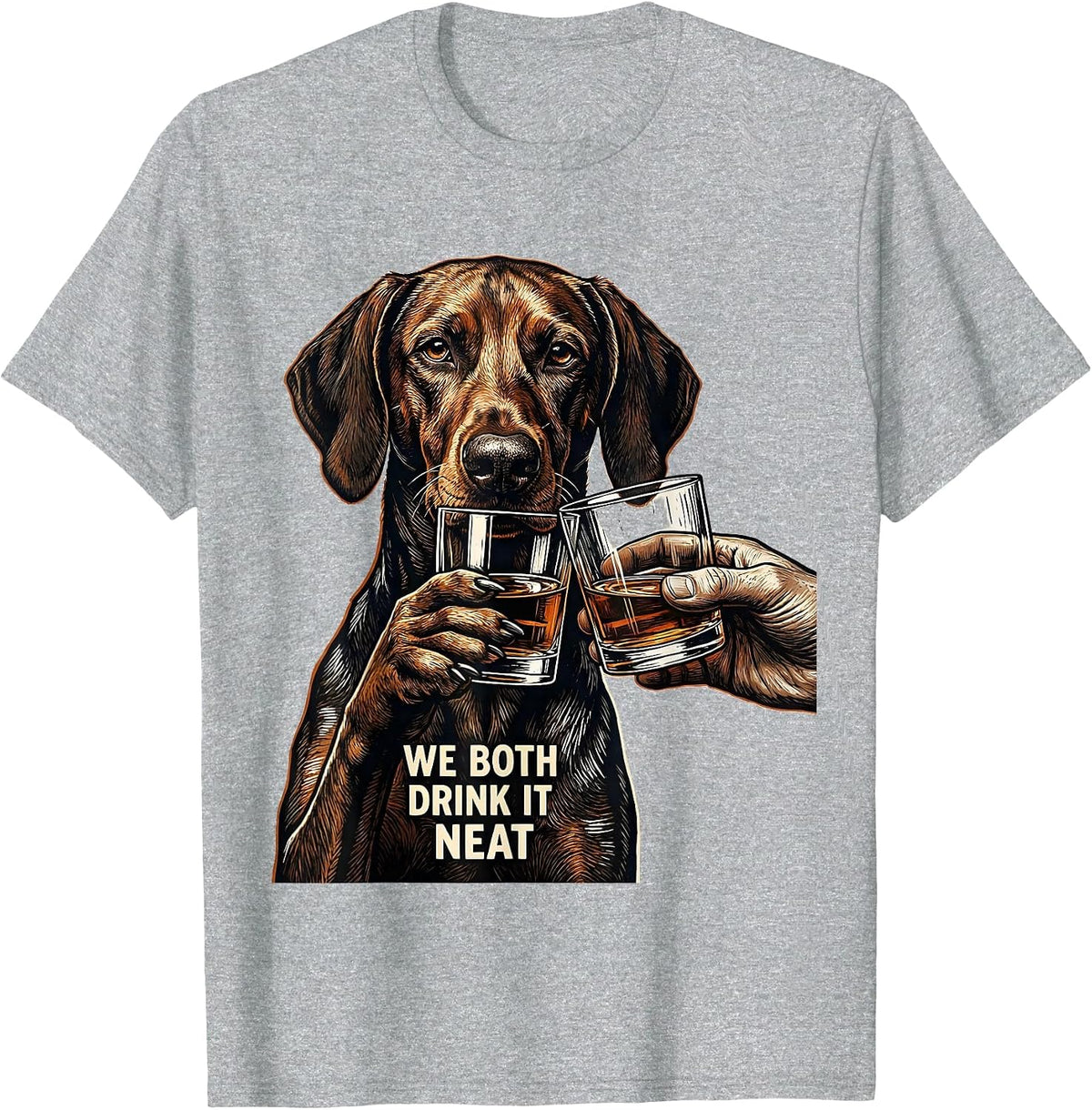 Men's We Both Drink It Neat Funny Vizsla Meme Dog Lover Humor T-Shirt - Heather Grey