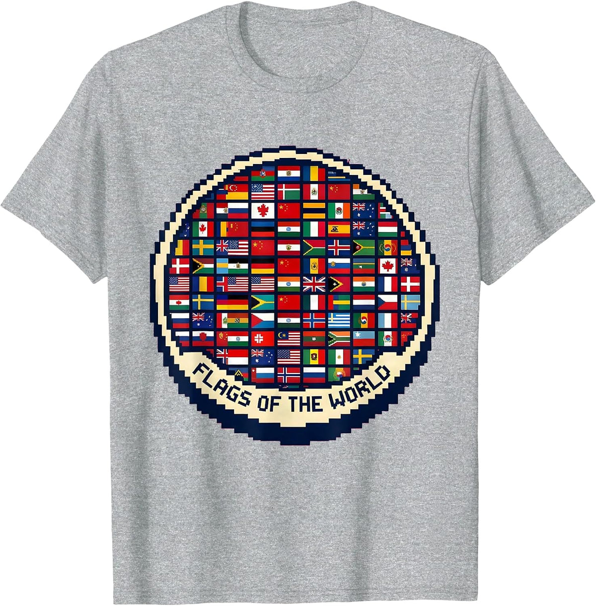 Men's Flags Of The World Pixel Art Geography Lover Gift T-Shirt - Heather Grey