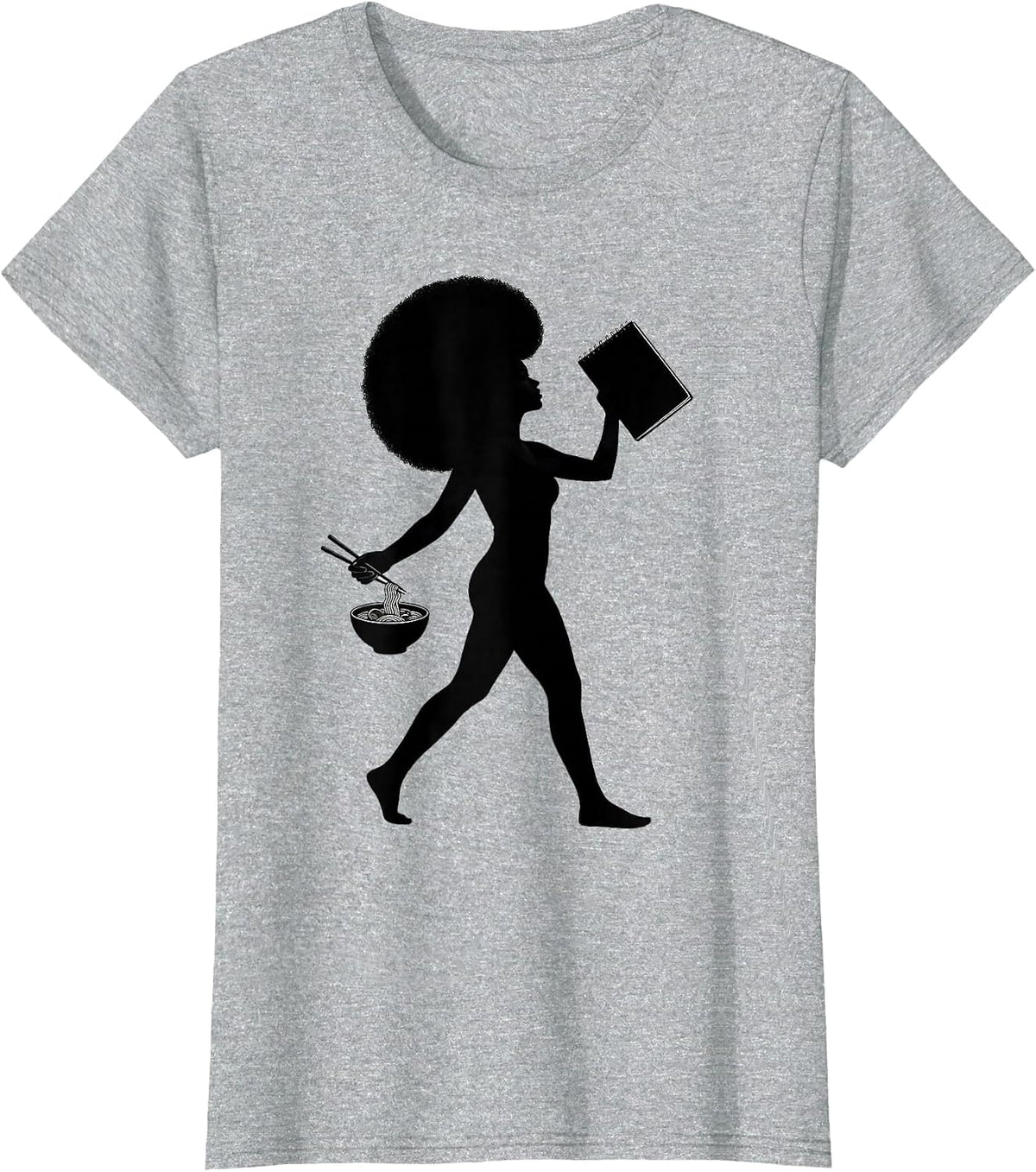 Women's Afro Anime Girl Sketching Ramen Lover Art T-Shirt - Heather Grey