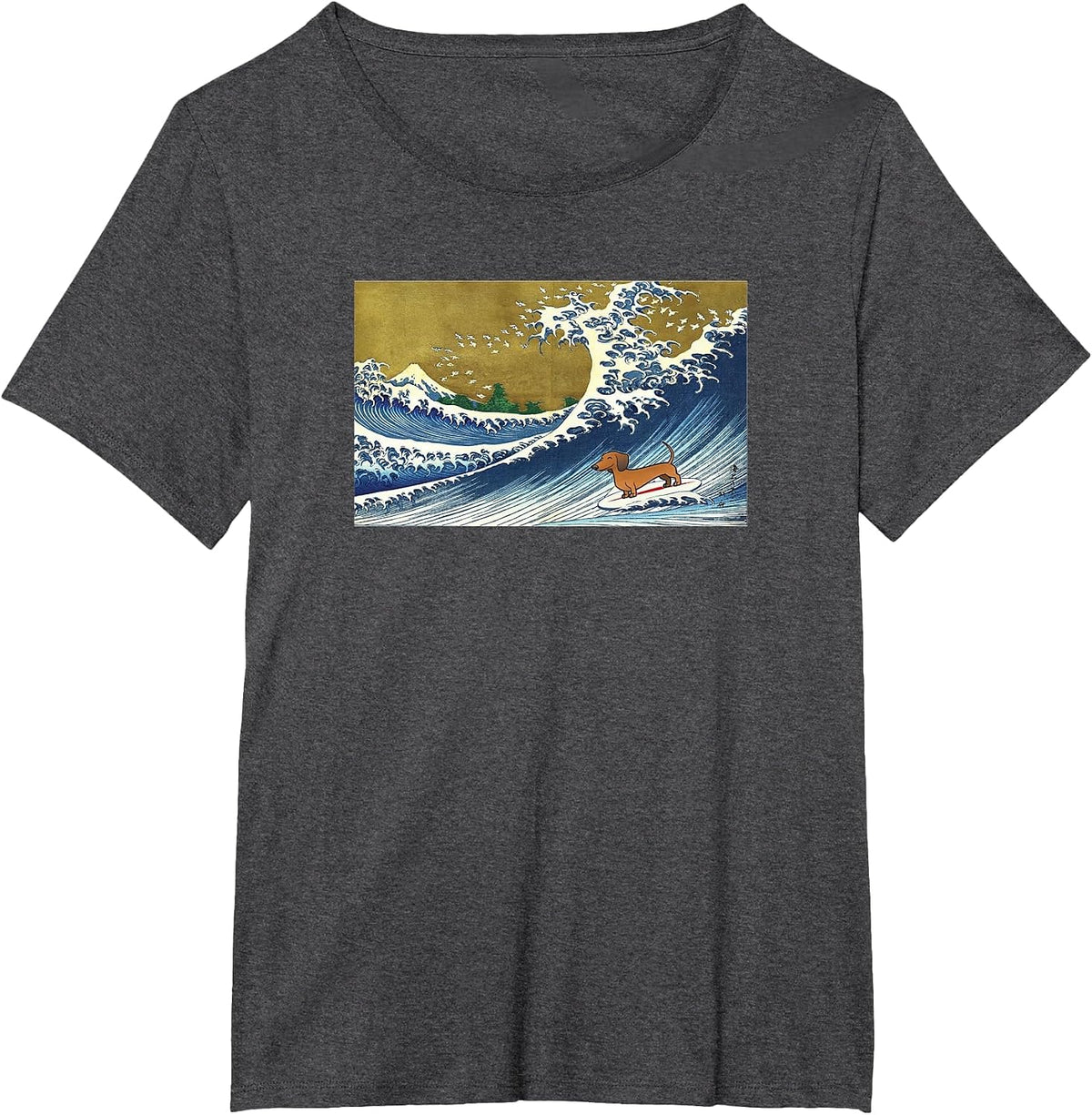 Funnny Retro Vintage Surfing a Wave Dachshund Lover T-Shirt - Dark Heather Grey