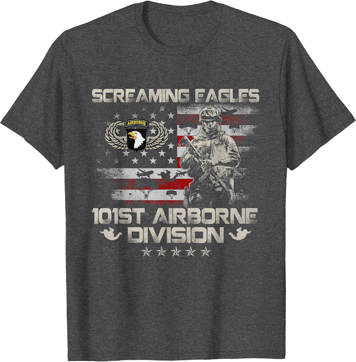 Screaming Eagle 101st Airborne Division Paratrooper Veteran T-Shirt - Dark Heather Grey