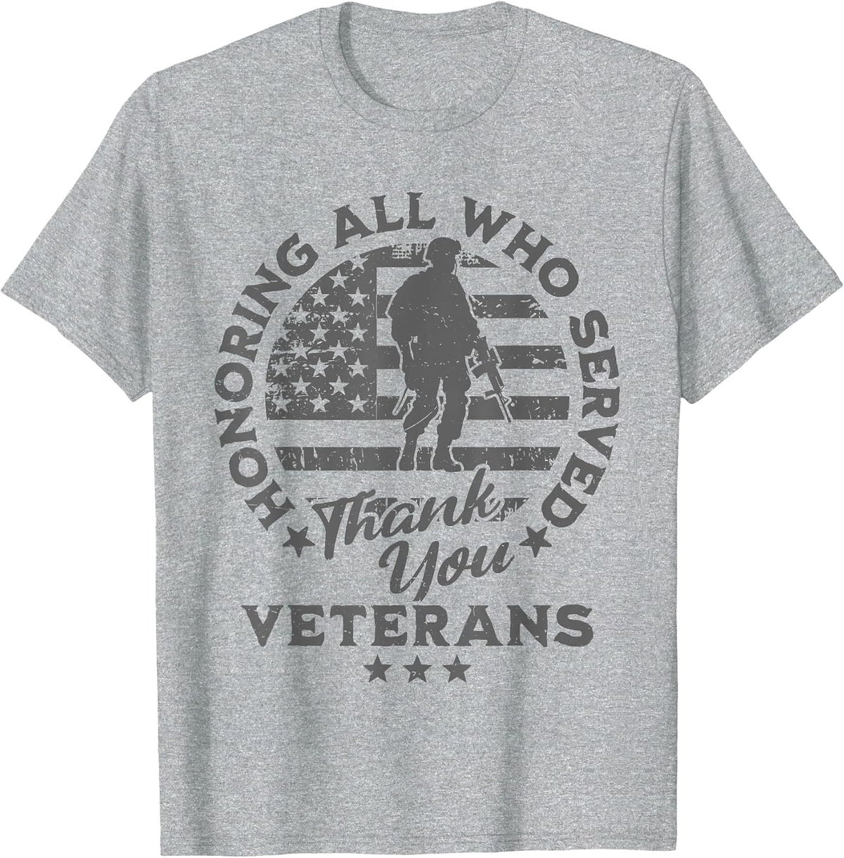 Honoring All Who Served Thank You Veterans Day American Flag T-Shirt - Heather Grey