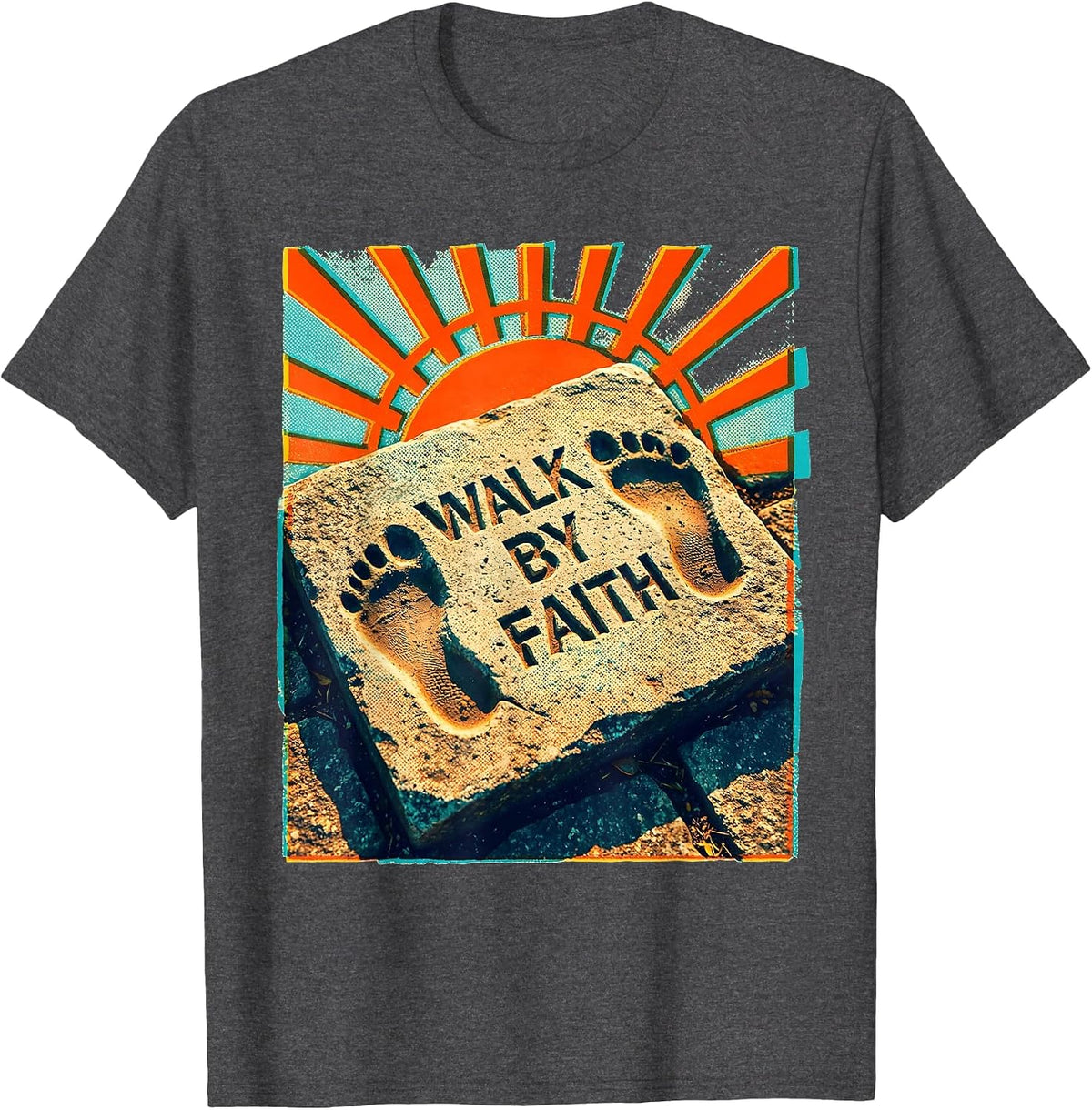 Walk by Faith Faith Over Fear Inspirational Design T-Shirt - Dark Heather Grey