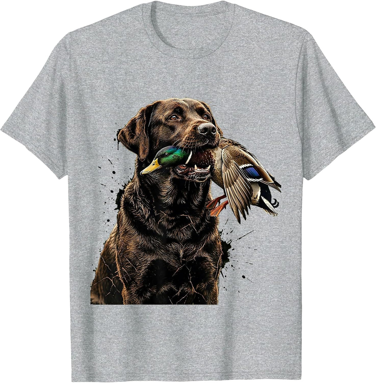 Men's Labrador Retriever Carrying Mallard Duck Graphic T-Shirt - Heather Grey