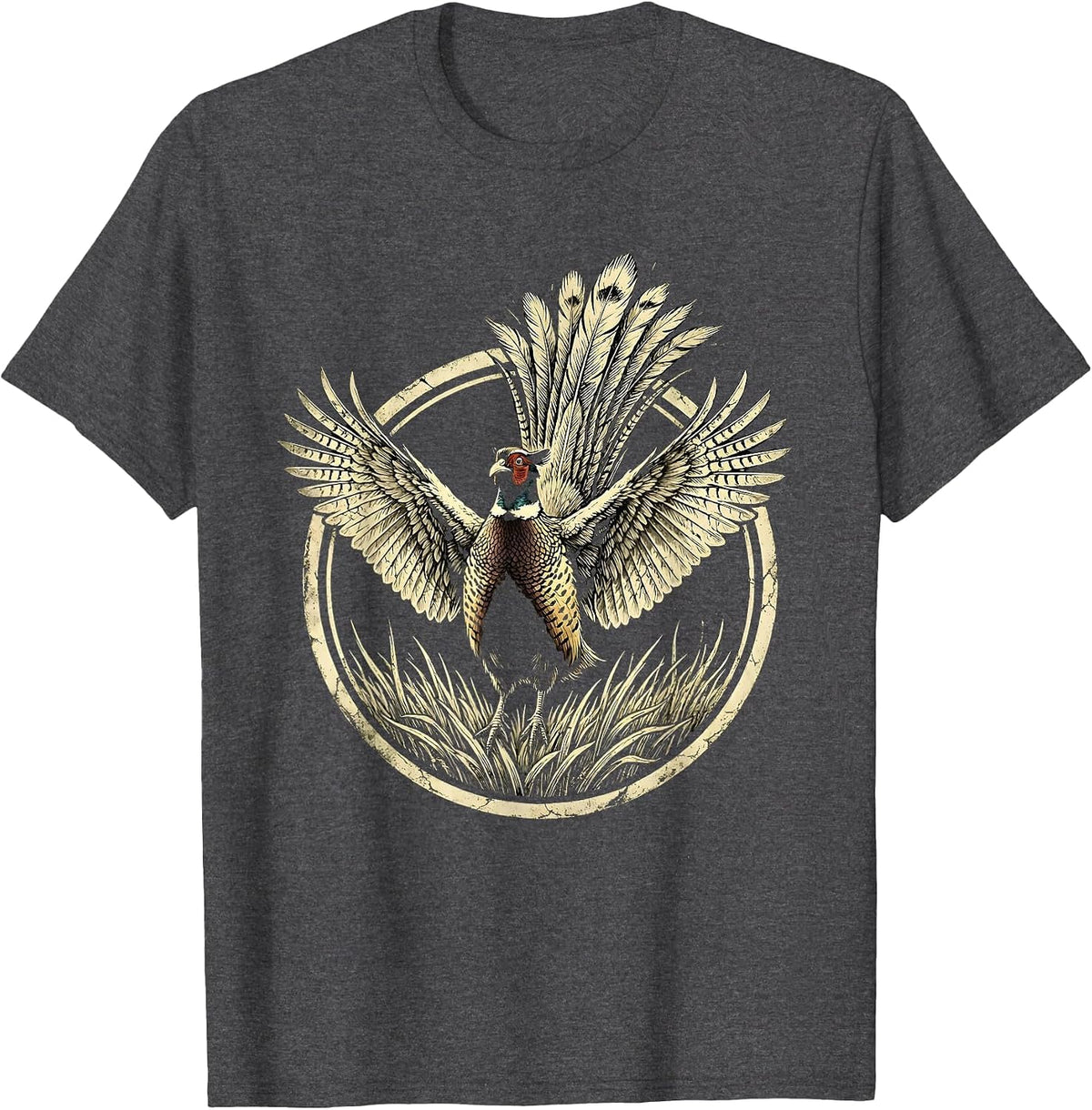 Pheasant Flush Hunting Graphic Design T-Shirt - Dark Heather Grey