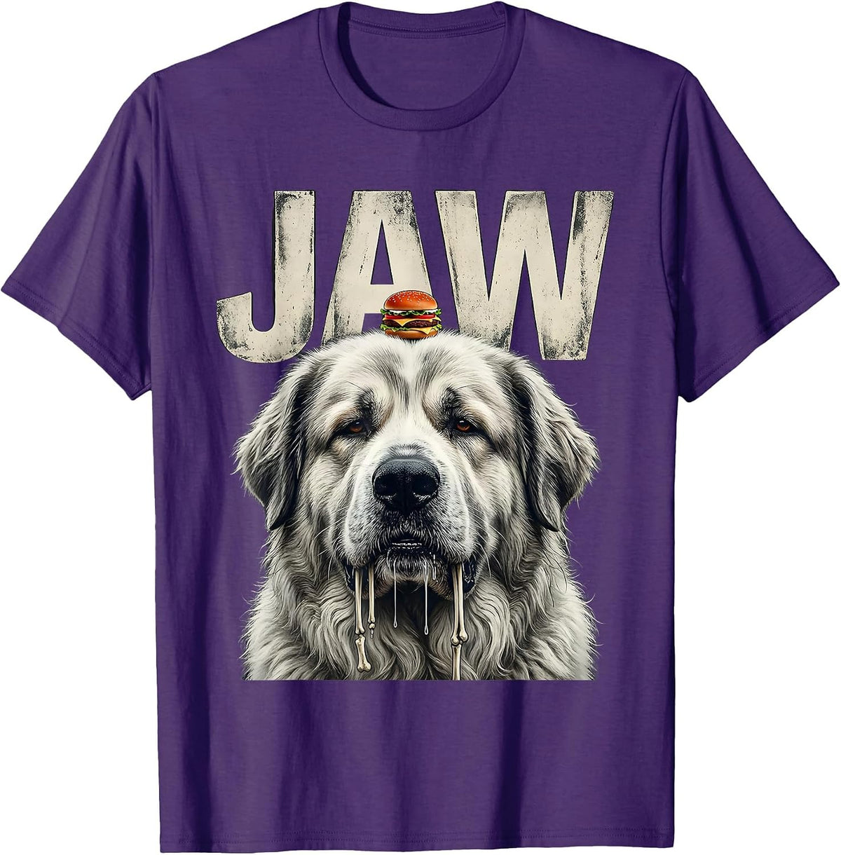 Men's JAW Funny Great Pyrenees Jowls Drooling Dog Mom Dad Burger T-Shirt - Purple
