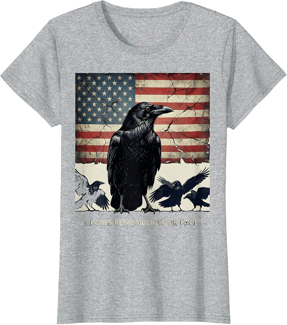 Women's Crows Remember Your Face Crow Warning Design T-Shirt - Heather Grey