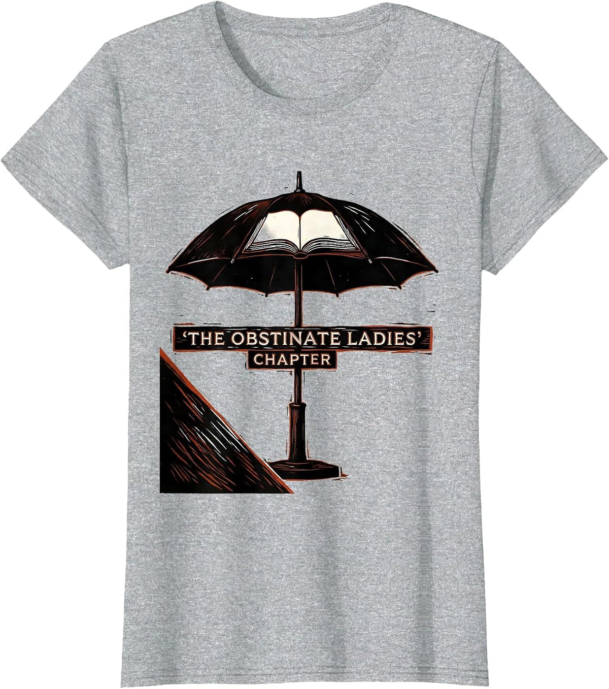 The Obstinate Ladies' Chapter Linocut Jane Austen Pride T-Shirt - Heather Grey