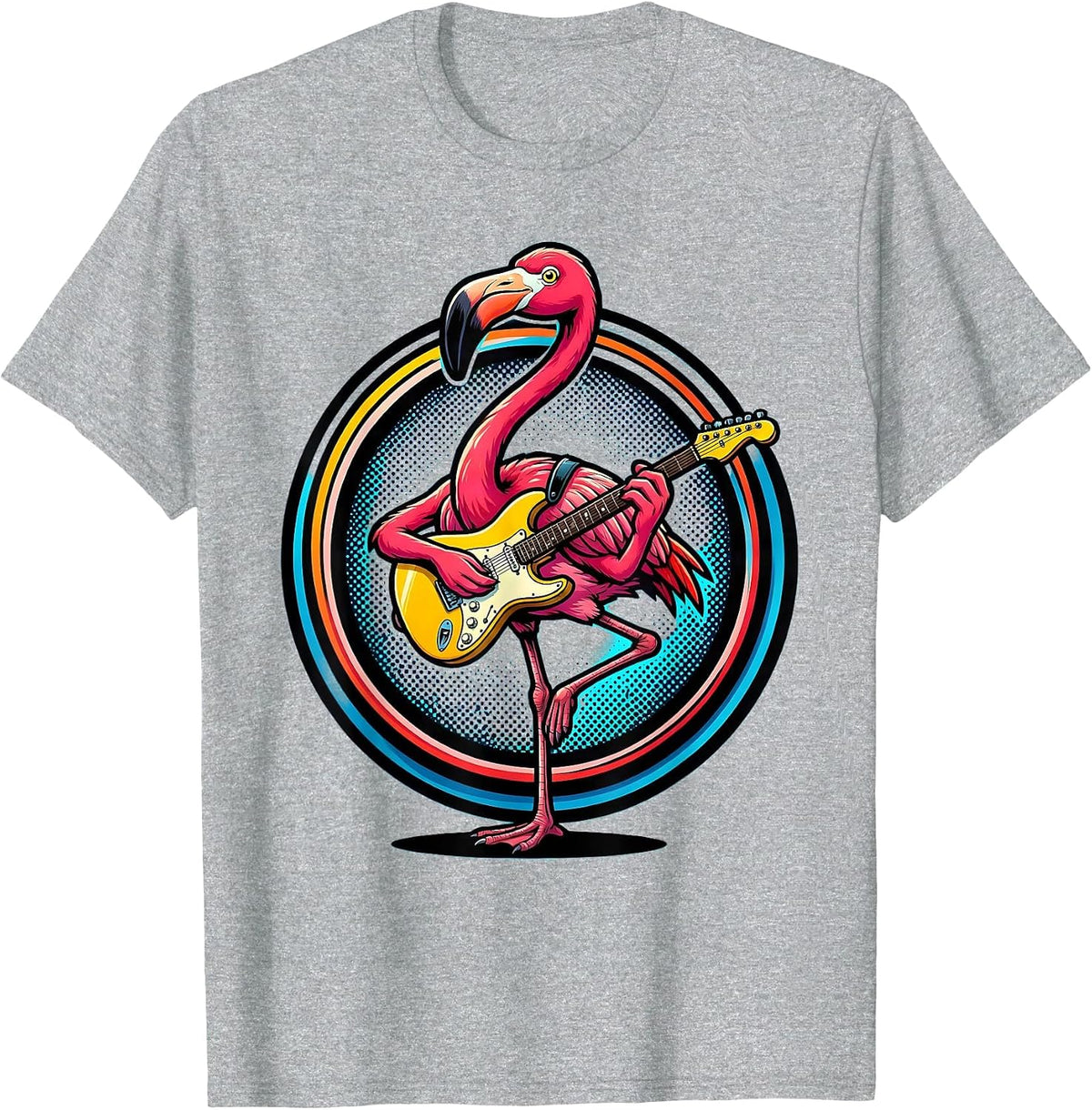 Men's Funny Flamingo Guitar Player Music Lover Gift T-Shirt - Heather Grey