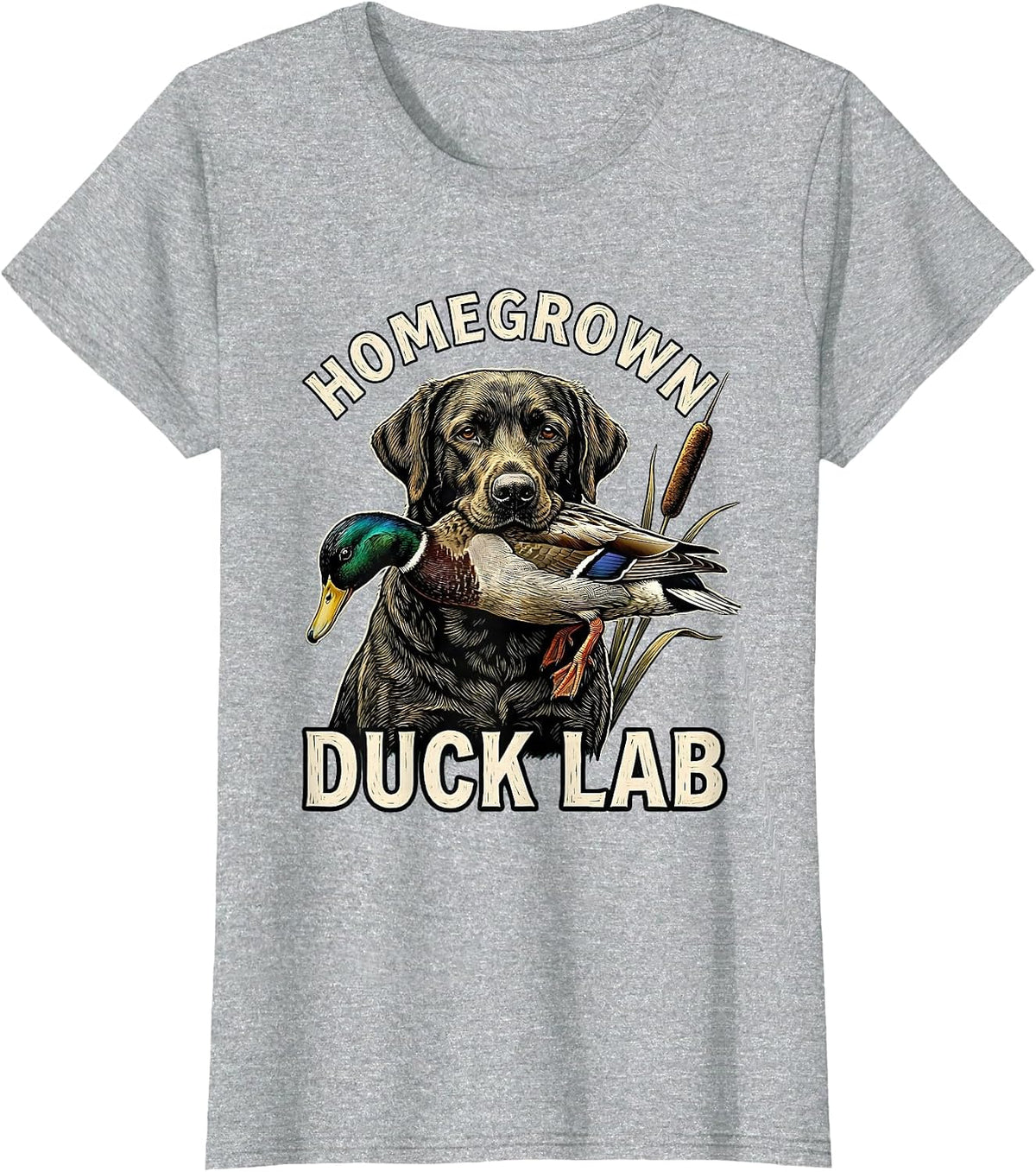 Homegrown Duck Lab Woodcut Engraving Labrador Retriever Duck T-Shirt - Heather Grey