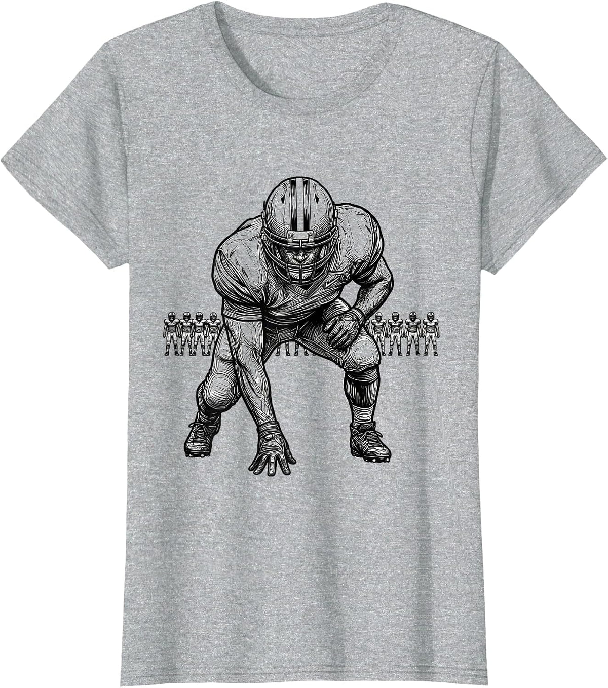 Women's Lineman Three-Point Stance Line Art Football Fan Humor T-Shirt - Heather Grey