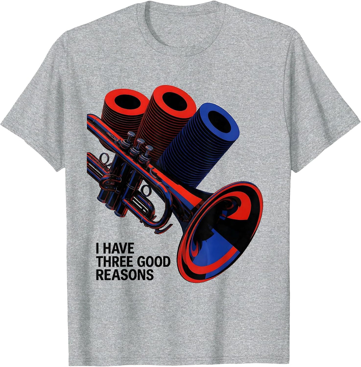 Men's I Have Three Good Reasons Bauhaus Modernist Trumpet Player T-Shirt - Heather Grey
