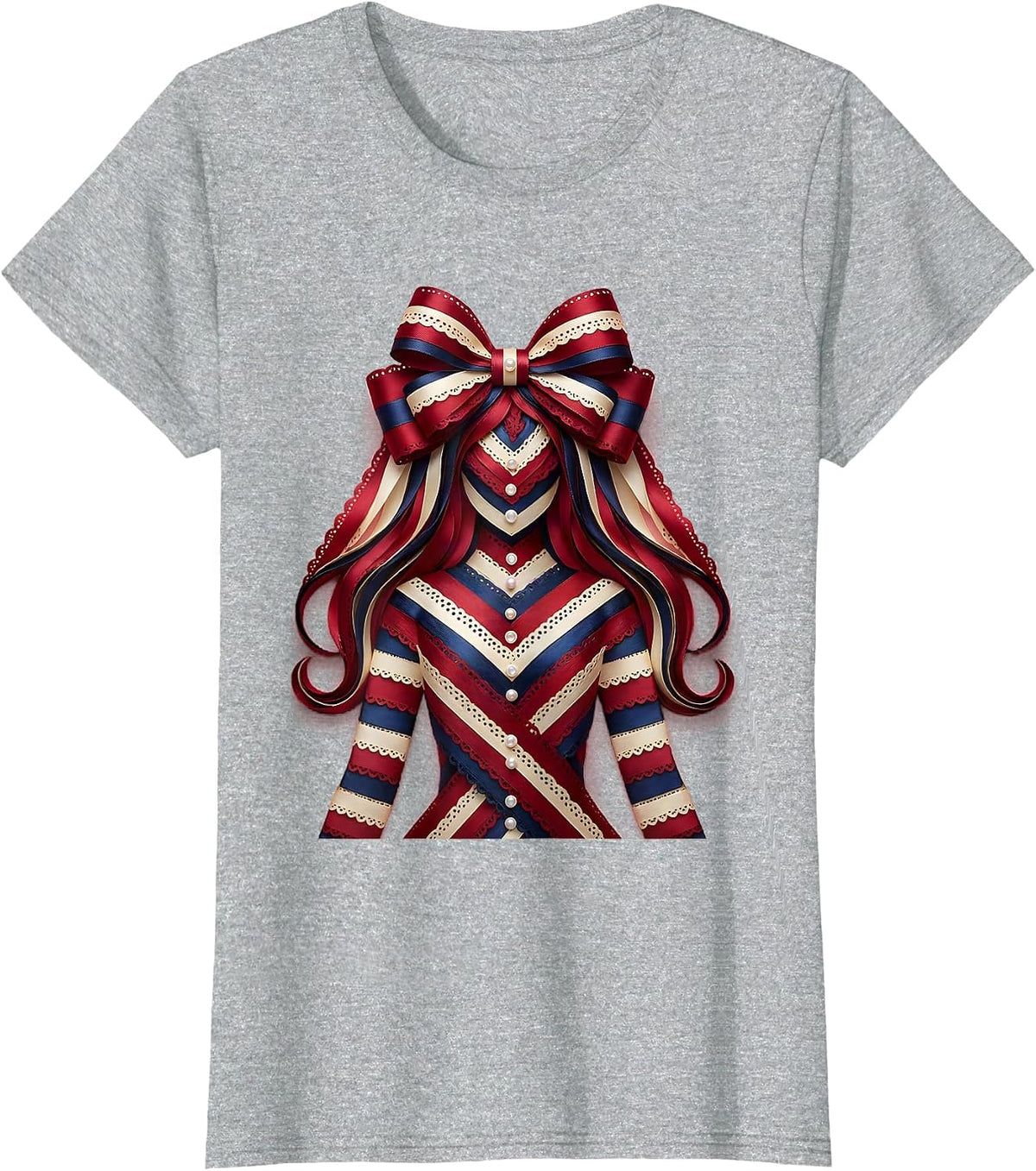 Silhouette Sunset Red White Blue Patriotic Design T-Shirt - Heather Grey