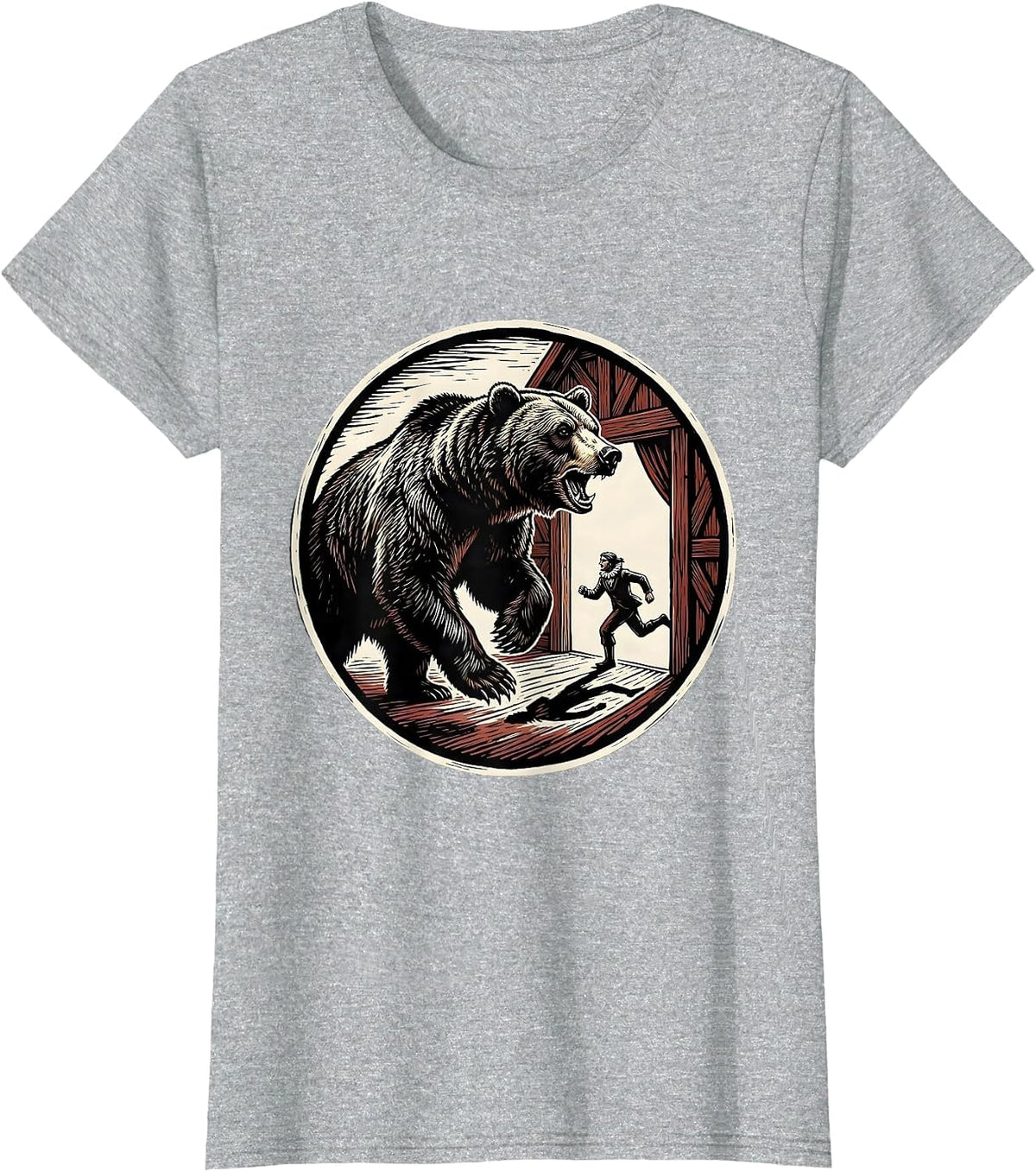 Women's Charging Bear Linocut Theatre Humor Shakespeare Fan T-Shirt - Heather Grey