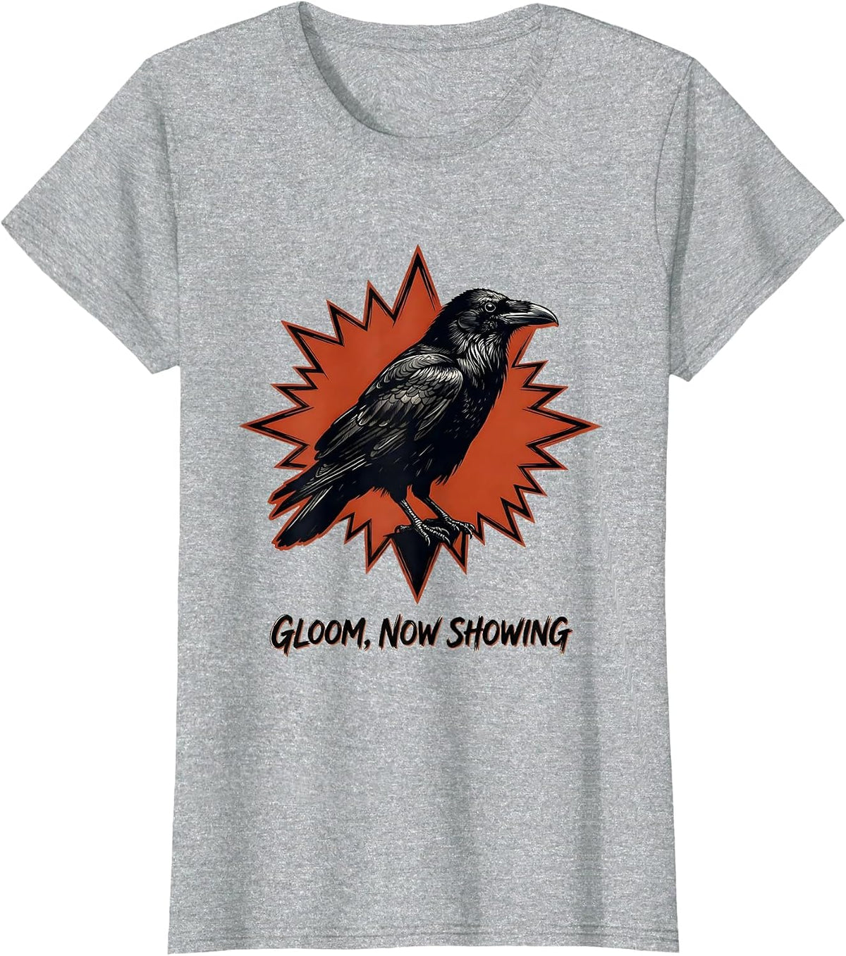 Gloom Now Showing Gothic Edgar Allan Poe Raven Literary T-Shirt - Heather Grey