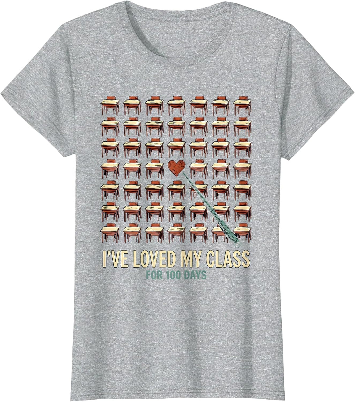 I've Loved My Class For 100 Days Linocut Teacher T-Shirt - Heather Grey