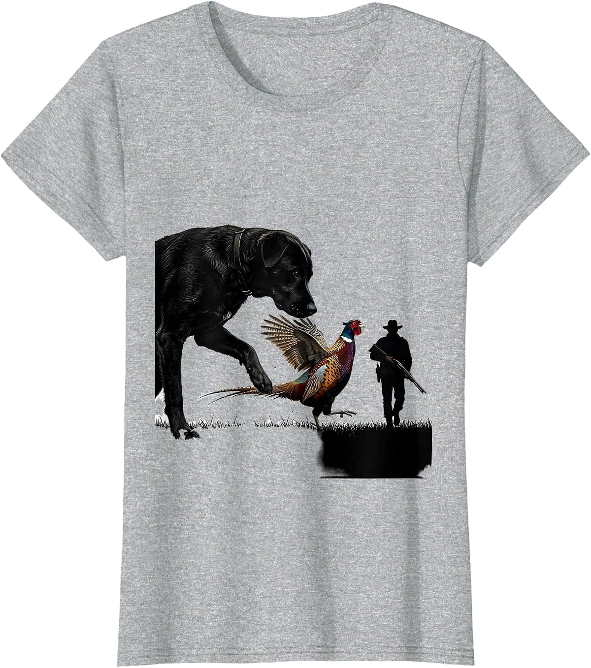 Women's Ringneck Pheasant Hunter Dog Vintage Upland Bird Hunting T-Shirt - Heather Grey
