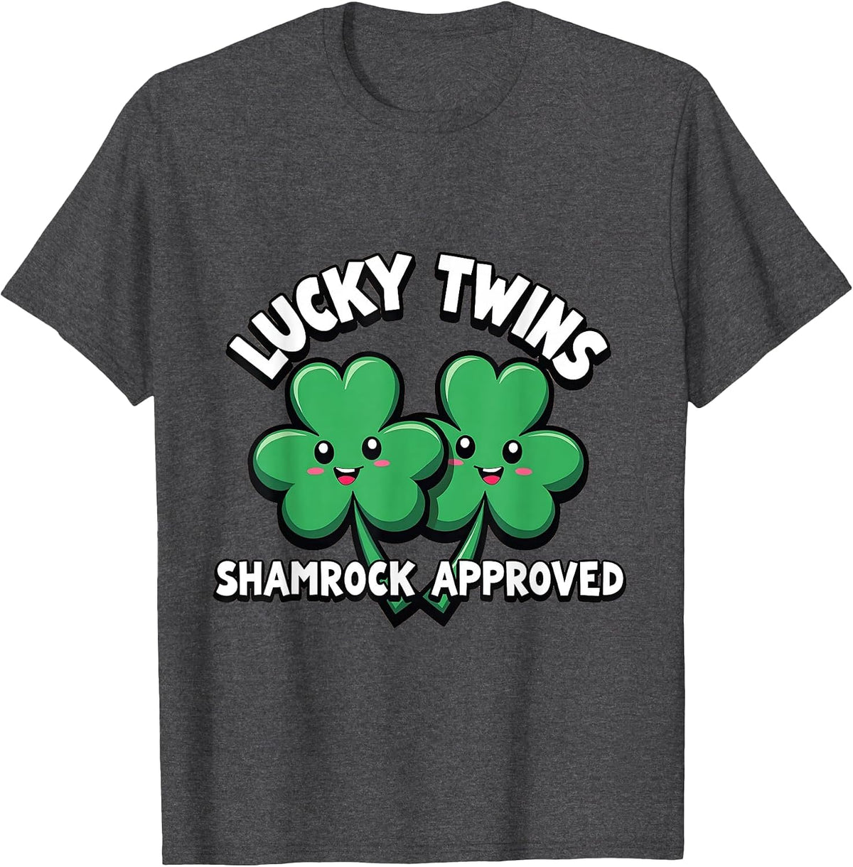 Lucky Twins Shamrock Approved St Patrick's Design T-Shirt - Dark Heather Grey