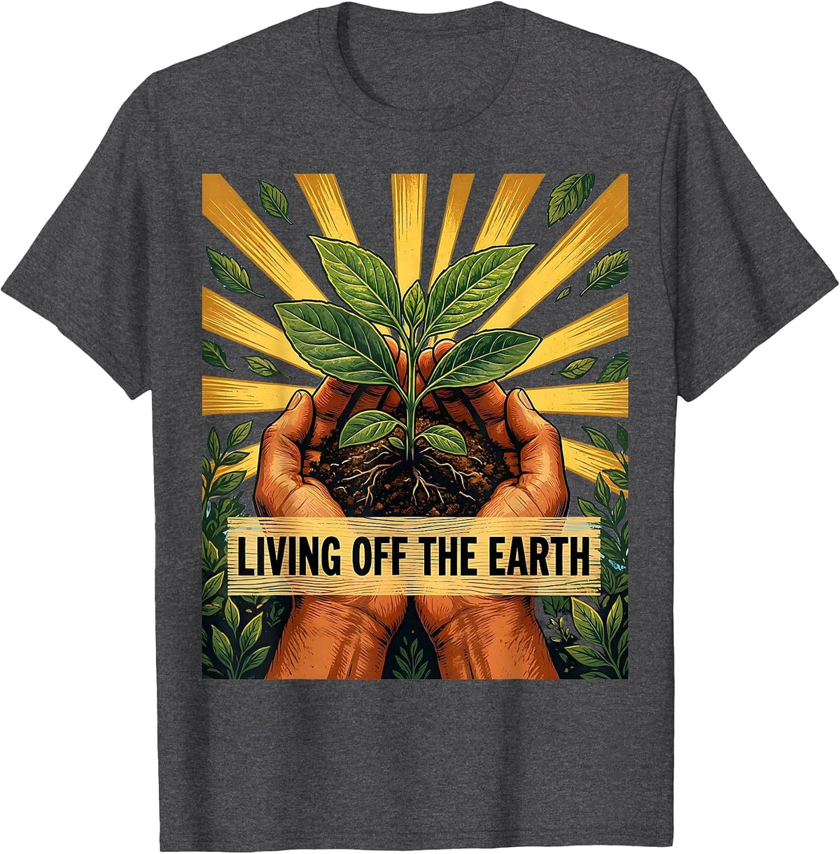 Men's Living Off The Earth Hippie Nature Design T-Shirt - Dark Heather Grey