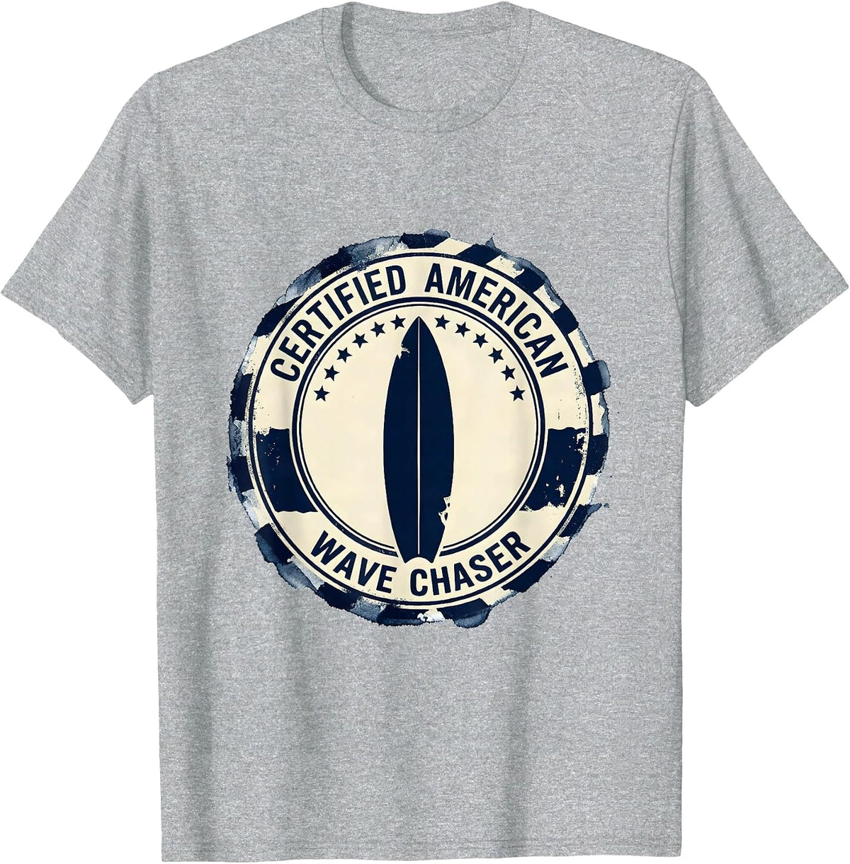 Men's Certified American Wave Chaser Patriotic Surfer Vintage T-Shirt - Heather Grey