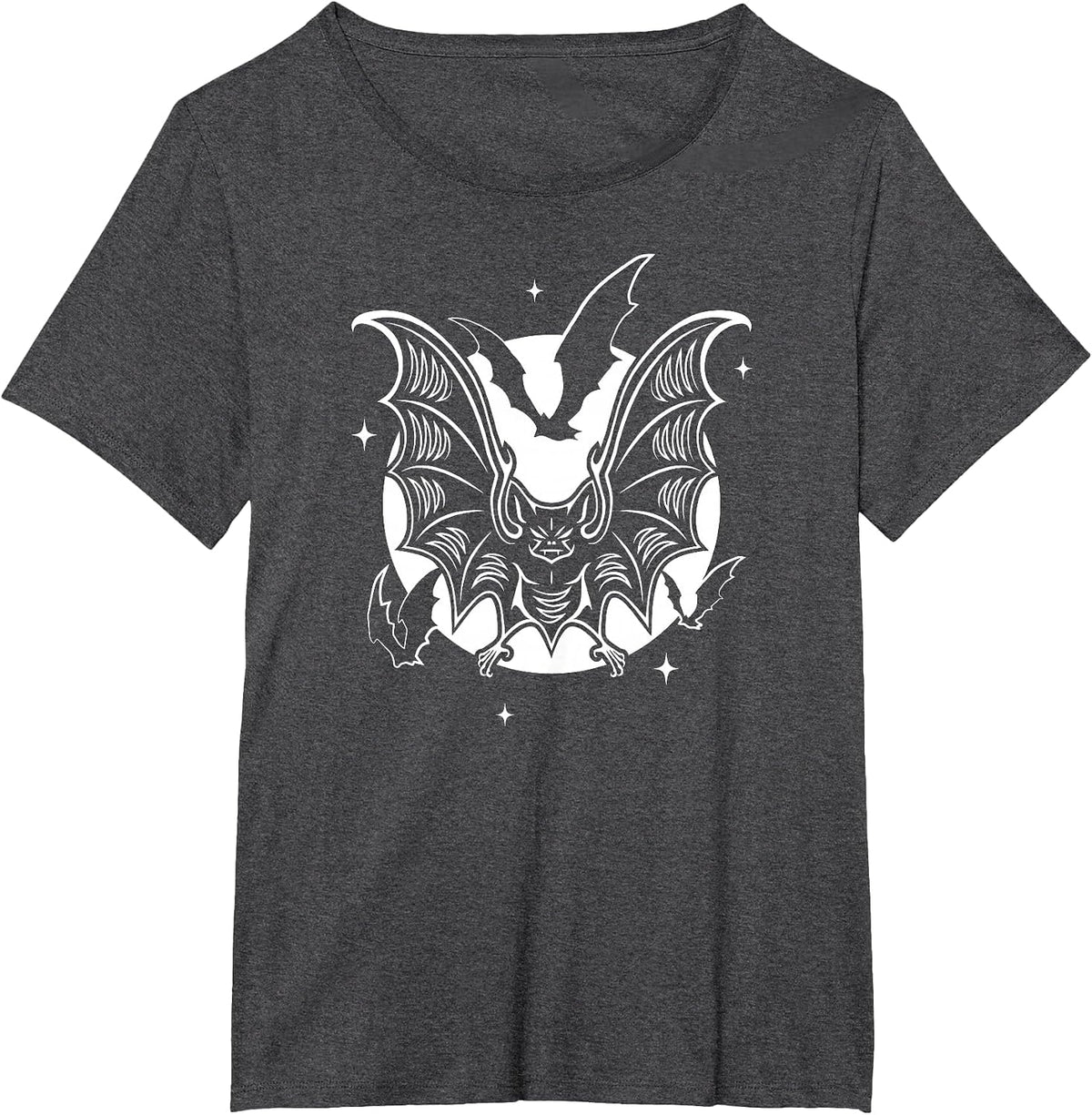 Vampire Bats and Moon with Stars at Night Halloween Goth T-Shirt - Dark Heather Grey