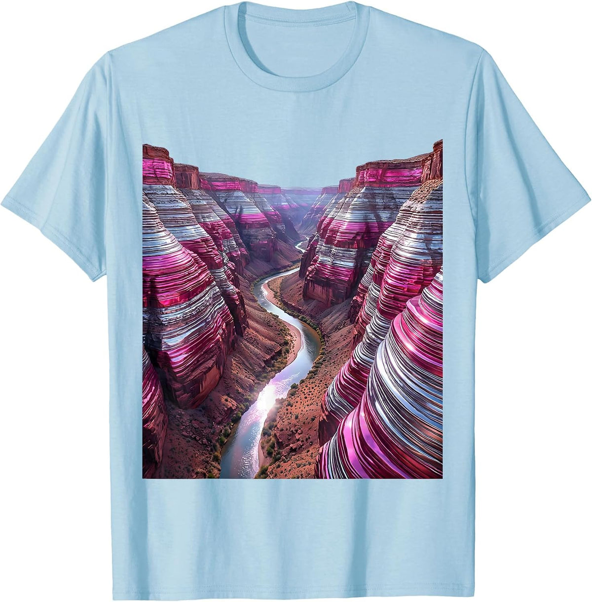 Men's Desert Canyon Dry River Winding Gorge Illustration T-Shirt - Baby Blue