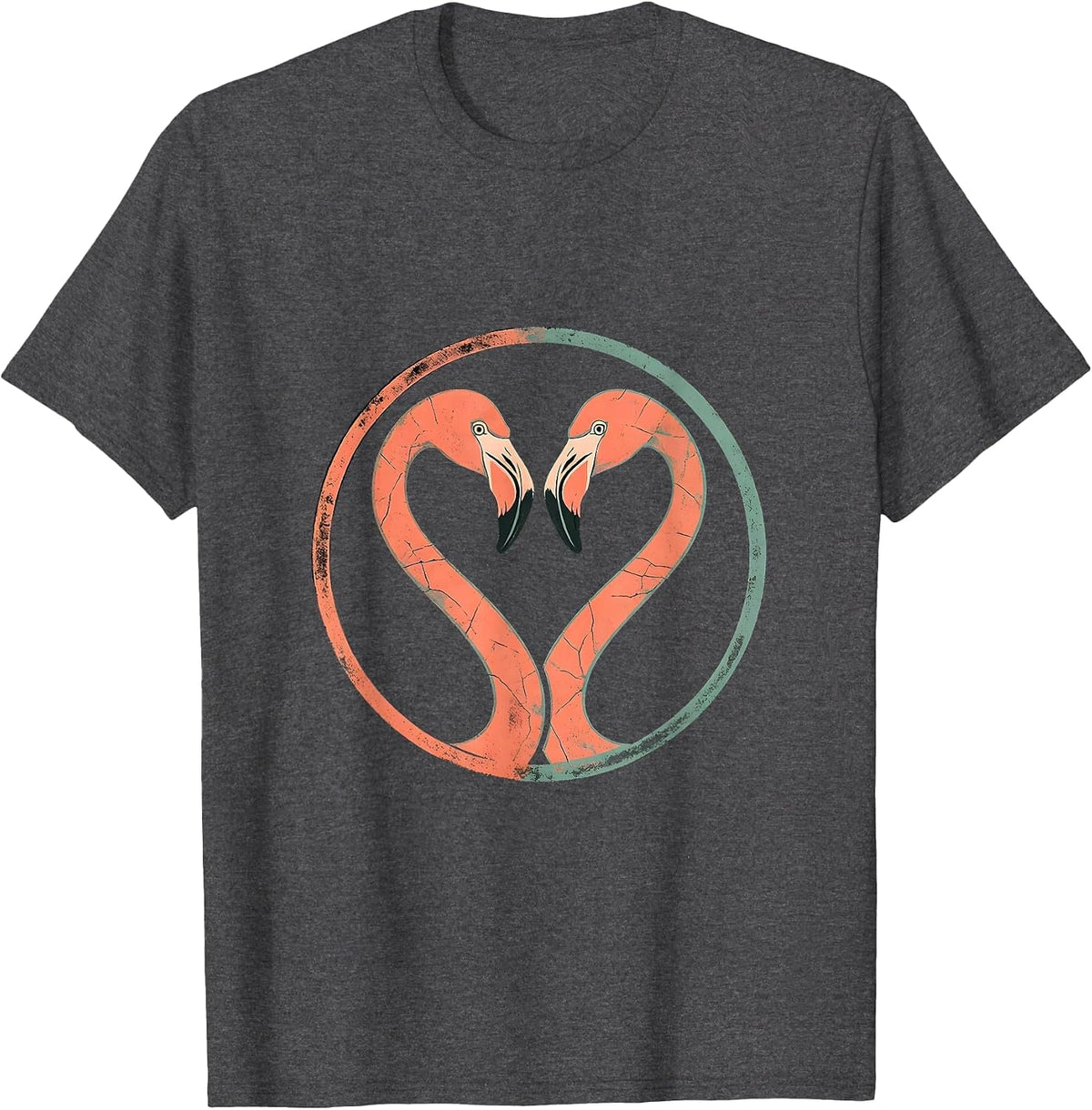 Flamingo Heart Love Romantic Nature Art T-Shirt - Dark Heather Grey