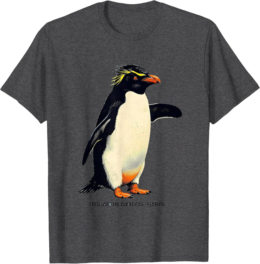 Men's I Reviewed The Whole Case: Penguin Funny Penguin Lover Gift T-Shirt - Dark Heather Grey